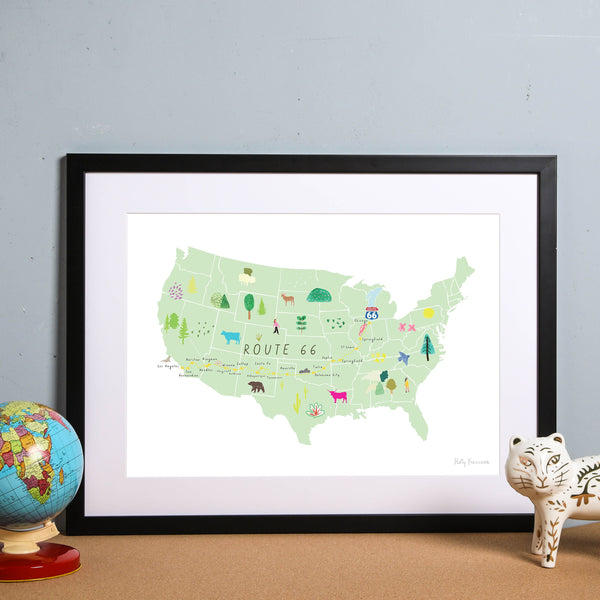 Personalised Route 66 Art Print - USA- Gift for Travel - Road Trip Route Map