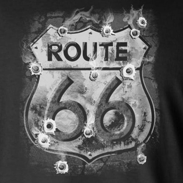 Route 66 Long Sleeve T-Shirt - Smoking Sign with Bullet Holes
