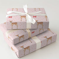 Adorable Red Bow Holiday Gift Wrap, Baby Deer Fawn Christmas Wrapping Paper, Watercolor Woodland Wrapping Paper, Baby Shower Gift Wrapping Paper