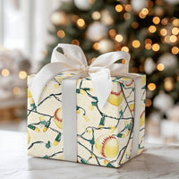 Holiday Lights Sport Gift Wrap, Baseball Christmas Wrapping Paper, Baseball Seams Present Paper, Baseball Fan Holiday Gift Wrap Roll