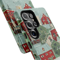 Winter Town Rooftops Phone Case, Snowy Christmas Village Samsung Galaxy Case, Festive Holiday Phone Cover, Comfy Winter Scene Case