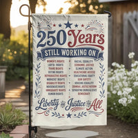 America 250 Years Liberty and Justice Garden Flag | Progressive Social Justice Human Rights Graphic | Premium Weather-Resistant Double-Sided Polyester | Patriotic Liberal Outdoor Decor Gift