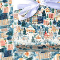 Watercolor Winter City Gift Wrap, Snowy Village Christmas Wrapping Paper, Festive Holiday Wrapping Paper, Comfy Village Xmas Wrapping Paper