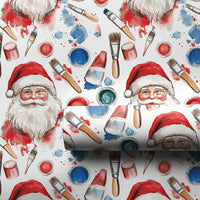 Watercolor Christmas Gift Wrap, Artist Santa Wrapping Paper, Paintbrush Holiday Wrapping Paper, Art Supplies Gift Wrap Roll