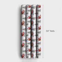 Watercolor Winter Sports Gift Wrap, Santa on Snowmobile Wrapping Paper, Red Vintage Santa Wrapping Paper, Christmas Present Paper