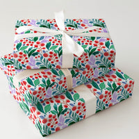 Red Berries Green Leaves Gift Wrap, Watercolor Botanical Wrapping Paper, Elegant Christmas Floral Wrapping Paper