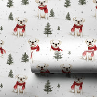 Adorable Christmas Dog Wrapping Paper, Watercolor Pug Wrapping Paper, Festive Winter Puppy Gift Wrap, Holiday Pet Gift Wrapping Paper Roll