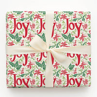 Floral Holiday Wrapping Paper, Joy Poinsettia Christmas Wrapping Paper, Botanical Xmas Gift Wrap Roll, Festive Present Wrapping Paper