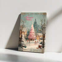 American Winter Canvas Wall Art, Winter Ice Skating Canvas Art, Vintage Christmas Canvas Print, Holiday Wall Decor, Winter Scene Canvas Present