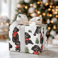 Watercolor Dog Holiday Gift Wrap, Black Poodle Christmas Wrapping Paper, Curly Puppy Scarf Wrapping Paper, Winter Holiday Gift Wrap Roll