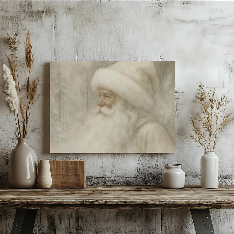 Neutral Snowy Forest Canvas Print, Vintage Santa Claus Canvas Wall Art, Rustic Christmas Canvas Decor, Holiday Winter Wall Art Xmas Present