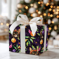 Tortoiseshell Holiday Cat Gift Wrap, Christmas Cat Wrapping Paper, Watercolor Kitty Ornament Present Paper, Cat Lover Festive Gift Wrap