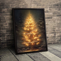 Glowing Snowy Forest Canvas Print, Christmas Tree Canvas Wall Art, Winter Pine Tree Canvas Art, Seasonal Holiday Home Wall Decor Present