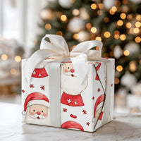 Watercolor Santa Wrapping Paper, Adorable Santa Claus Wrapping Paper, Holiday Snowflake Gift Wrap, Whimsical Christmas Present Wrapping Paper