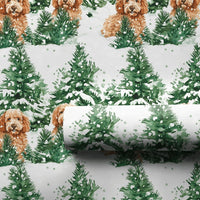 Watercolor Winter Dog Gift Wrap, Goldendoodle Christmas Wrapping Paper, Snowy Pine Forest Wrapping Paper, Doodle Dog Gift Wrapping Paper