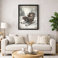 Winter Forest Scene Canvas Art, Vintage Christmas Sleigh Canvas Print, Snowy Holiday Wall Decor Canvas, Christmas Wall Art Canvas