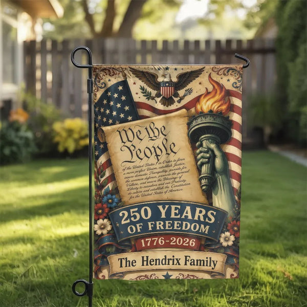 We The People Garden Flag | 250 Years of Freedom Patriotic Americana Art | Premium Weather-Resistant Polyester | Gift for Patriotic Americans
