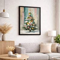 Snowy Pine Tree Canvas Print, Pastel Christmas Tree Wall Art Digital Download, Adorable Colorful Holiday Poster, Winter Wall Decor Present