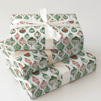 Red and Green Baubles Gift Wrap, Watercolor Ornament Wrapping Paper, Festive Christmas Tree Wrapping Paper, Retro Holiday Wrapping Paper