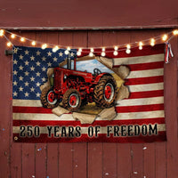 Red Tractor American Flag | 250 Years of Freedom Patriotic House Flag | Double-Sided Weather-Resistant Polyester | Farmer Gift