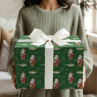 Angler Christmas Gift Wrap, Trout Fishing Santa Wrapping Paper, Dark Green Outdoors Wrapping Paper, Fisherman Holiday Gift Wrap Roll
