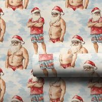 Humorous Gag Christmas Gift Wrap, Buff Santa Wrapping Paper, Shirtless Summer Holiday Wrapping Paper, White Elephant Party Wrapping Paper Roll
