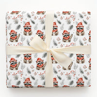 Red Scarf Hat Animal Gift Wrap, Winter Raccoon Wrapping Paper, Watercolor Christmas Wrapping Paper, Woodland Holiday Gift Wrap, Adorable Paper
