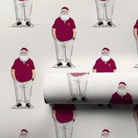 Casual Santa Christmas Gift Wrap, Maroon Polo Santa Wrapping Paper, Modern Santa Claus Holiday Paper, Humorous Xmas Present Wrap Roll
