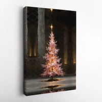 Impressionist Holiday Canvas Print, Pink Christmas Tree Canvas Wall Art, Festive Winter Canvas Decor, Seasonal Christmas Wall Art Present