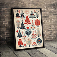 Winter Tree Canvas Print, Scandinavian Folk Art Christmas Canvas, Nordic Holiday Canvas Wall Art, Festive Seasonal Decor, Home Holiday Present