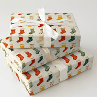 Vintage Holiday Gift Wrap, Christmas Stocking Wrapping Paper, Colorful Festive Christmas Wrapping Paper Roll, Traditional Xmas Present Wrap