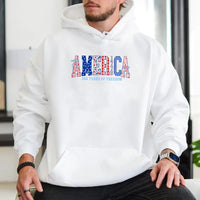 America 250 Years of Freedom Hoodie | Patriotic Red White Blue Patterned Letters | Soft Cotton-Polyester Blend | 4th of July Gift for Patriots