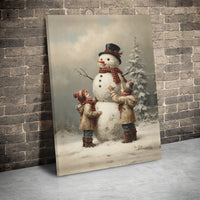 Snowman Winter Children Poster, Vintage Christmas Wall Art Digital Download, Retro Holiday Landscape Print, Nostalgic Xmas Decor Printable