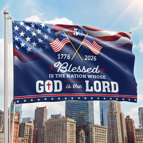250 Years America Blessed Nation Flag | 1776-2026 Patriotic Grommet House Flag | UV-Resistant Polyester | Religious Americana Gift