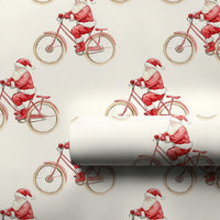 Cycling Christmas Gift Wrap, Santa on Bicycle Wrapping Paper, Watercolor Bike Holiday Wrapping Paper, Cyclist Christmas Gift Wrap Paper