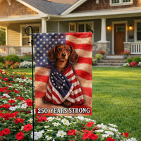 Dachshund Garden Flag Patriotic American 250 Years Strong | Double-Sided Premium Polyester | Outdoor Yard Decor for Dog Lovers