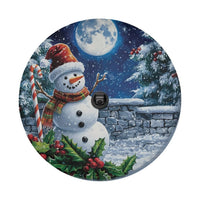 Moonlight Winter Scene Tire Cover, Christmas Snowman Spare Tire Cover, Xmas Holiday Spare Tire Cover, Festive SUV Jeep RV Owner Present