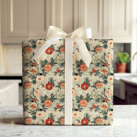 Poinsettia Ornament Gift Wrap, Vintage Christmas Wrapping Paper, Pine Branch Holiday Wrapping Paper, Classic Botanical Christmas Gift Wrap