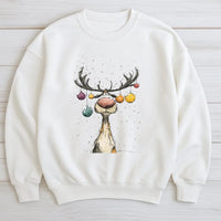 Vintage Ornament Antler Deer Crewneck, Christmas Reindeer Sweatshirt, Watercolor Holiday Reindeer Pullover, Retro Xmas Sweater, Winter Present