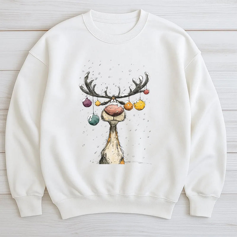 Vintage Ornament Antler Deer Crewneck, Christmas Reindeer Sweatshirt, Watercolor Holiday Reindeer Pullover, Retro Xmas Sweater, Winter Present