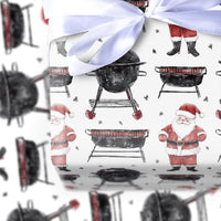 Grill Master Gift Wrap, BBQ Santa Wrapping Paper, Humorous Charcoal Grill Christmas Wrapping Paper, Cookout Holiday Gift Wrapping Paper