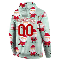 Personalized Santa Pattern Sweatshirt, Custom Christmas Sports Hoodie, Ugly Christmas Holiday Pullover Hoodie, Sports Fan Present