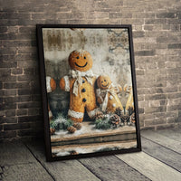 Rustic Holiday Wall Decor, Gingerbread Family Christmas Canvas Print, Farmhouse Winter Bakery Poster, Comfy Digital Download Xmas Present
