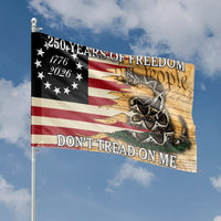 250 Years of Freedom House Flag | Gadsden Rattlesnake 1776-2026 Don't Tread on Me | Double-Sided Premium Polyester | Patriotic American 250th Anniversary Outdoor Decor Gift