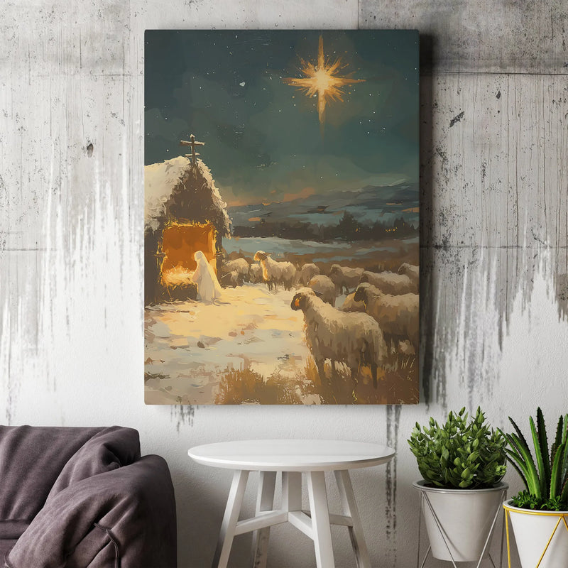 Star of Bethlehem Canvas Wall Art, Nativity Scene Canvas Print, Christian Christmas Wall Decor, Religious Canvas Art, Holy Night Home Present