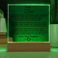 Sentimental Poem Plaque, Daughter to Dad Acrylic Plaque, LED Night Light Plaque, Fathers Day Desk Sign, Birthday Christmas Present for Dad