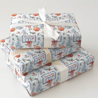 Watercolor Basketball Holiday Gift Wrap, Merry Christmas Basketball Wrapping Paper, Sports Tree Present Paper, Basketball Fan Gift Wrap