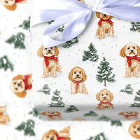 Adorable Dog in Red Scarf Gift Wrap, Cockapoo Christmas Wrapping Paper, Holiday Dog Lover Wrapping Paper Roll, Winter Puppy Present Paper Wrap