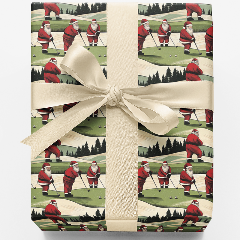 Golfer Holiday Fairway Gift Wrap, Golf Santa Christmas Wrapping Paper, Country Club Xmas Wrapping Paper, Golf Lover Gift Wrapping Paper