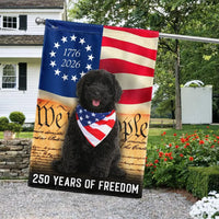 Black Goldendoodle Garden Flag | 250 Years of Freedom Patriotic Design | Double-Sided Weather-Resistant Polyester | Dog Lover Gift